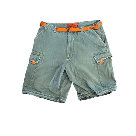 Vintage Y2K Abercrombie & Fitch Mens Cargo Shorts Olive Green W/ Orange Belt Cot - Picture 1 of 5